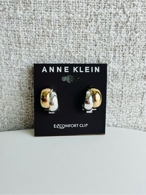 Anne Klein Two-Tone Two-Row Button Clip Earrings